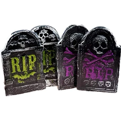 Image of BWG Set Of 4 Halloween 27cm Glitter Spooky Gravestones/Tomb Stones