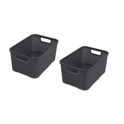 Image of BranQ Home essential Rattan Basket Set of 3 Size L 19 L, Polypropylene, Charcoal, 38x27,8x18,5 cm (LxBxH)