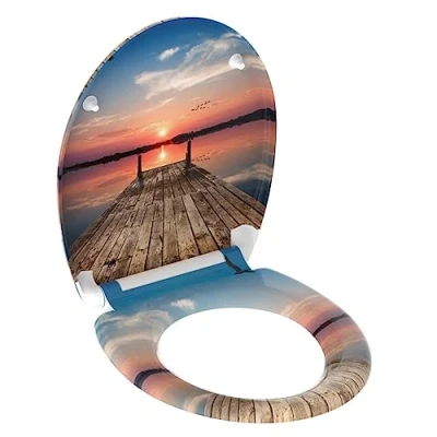 Image of Schütte 82378 Sunset Sky Soft Close Mechanism, Motif and Quick Release for Cleaning, Duroplast lid (max. Load of The Toilet seat 150 kg)