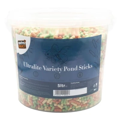 Image of Extra Select Premium Ultralite Variety Pond Fish Food Sticks Goldfish &amp; Koi for Outdoor Aquarium 5 Litre Resealable Bucket