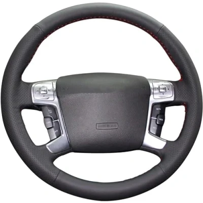 Image of Shining wheat Black Leather Car Steering Wheel Cover for Ford Mondeo Mk4 2007 2012 S Max 2008