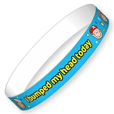 Image of 10 I Bumped My Head Today Characters First Aid Childrens Pupils School Teachers Health Safety Wristbands 13x220mm Brainwaves Primary Teaching Services