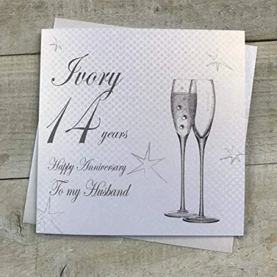 Image of 14th Ivory Wedding Anniversary To my Husband Handmade Card Champagne Flutes by WHITE COTTON CARDS BD114 H