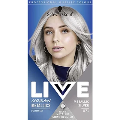 Image of Schwarzkopf LIVE Urban Metallics, Metallic Silver Permanent Hair Dye U71, Long Lasting Dye, Colour Infused with Coconut Oil for Shiny