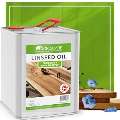 Image of Nordicare Linseed Oil for Wood 100% Pure &amp; Natural the Entire Indoor Area Food Safe Furniture Underlines Original Structure Made in Denmark (2.5L)