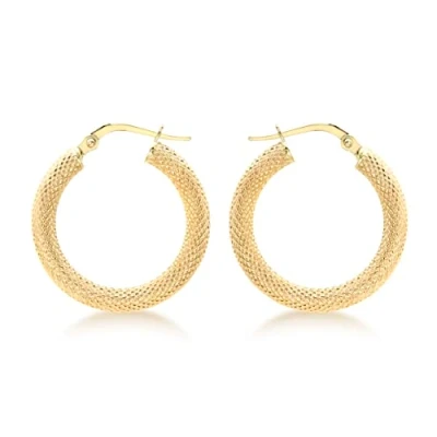 Image of Carissima Gold Women&#039;s 9 ct Yellow 21 mm Textured Creole Earrings