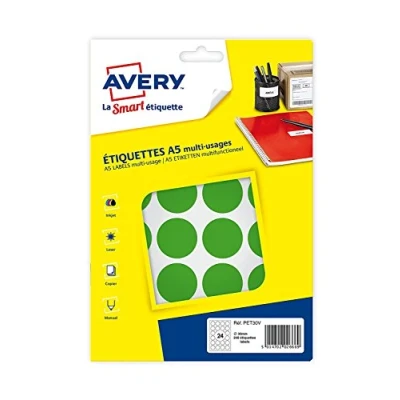 Image of AVERY Pack of 240 Green Self Adhesive Dots, Diameter 30 mm