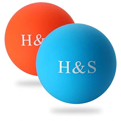 Image of H&amp;S 2 x Lacrosse Ball Trigger Point Massage Muscle Roller Balls Hand Exercise Set Silicone Pair