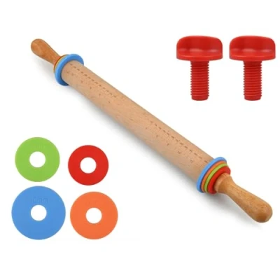 Image of ds. distinctive style Rolling Pin with 4 Adjustable Thickness Rings 13.6 Inch Wooden Dough Roller for Baking, Dough, Cookie, Cake, Fondant, Pizza and Pie Crust