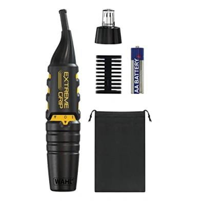 Image of Wahl Extreme Grip Detail Trimmer, Painless Eyebrow &amp; Facial Hair Trimmer for Men Women, 2 in 1 Personal Nose, Ear, Eyebrow, Washable Heads, Cordless, Battery Operated