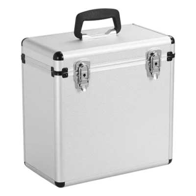 Image of CROWNSHOP LP Storage Case 12&quot; Record Box Vinyl Aluminum Portable Lockable DJ Flight Carry Holds 100pcs Albums (Silver 12 inches 50pcs)