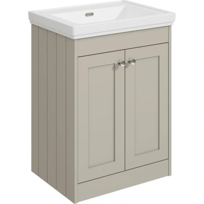 Image of Balterley 600mm Floor Standing 2 Door Unit with Classic Basin No Tap Hole Pebble Grey