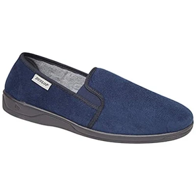 Image of Mens Famous Dunlop Navy Imitation Suede Twin Gusset Slipper Jethro Size UK 8