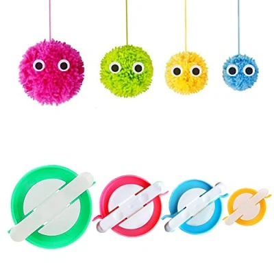 Image of pom Maker, 4 Sizes Makers for Fluff Ball Weaver Needle Craft DIY Wool Knitting Tool Set Decoration Kids and Adult (4)