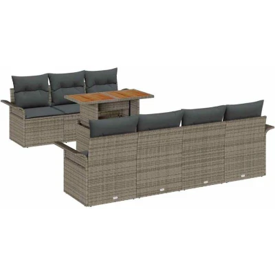 Image of vidaXL 8 Piece Garden Sofa Set with Cushions Grey Poly Rattan