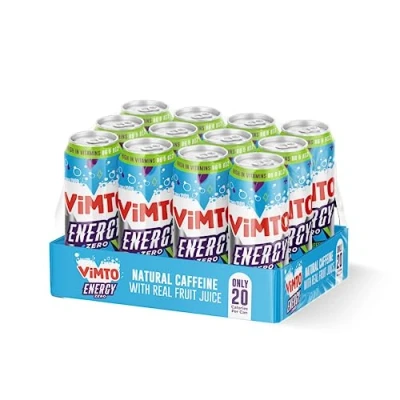 Image of Vimto Original Real Fruit Energy Drinks with No Added Sugar + Natural Caffeine B Vitamins, Prime Juice Drink 500ml Big Can (multipack of 12)
