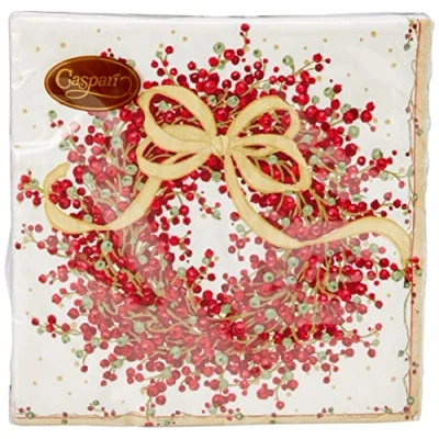 Image of Entertaining with Caspari 8070D Pepperberry Red Wreath Napkins Dinner Size 40 Centimetre Square 20 in Pack 3 ply
