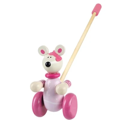 Image of Orange Tree Toys Pink Mouse Push Along Wooden Toy