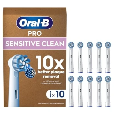 Image of Oral B Pro Sensitive Clean Electric Toothbrush Head, X Shaped &amp; Extra Soft Bristles for Gentle Brushing Plaque Removal, Pack of 10 Heads, Suitable Mailbox, White