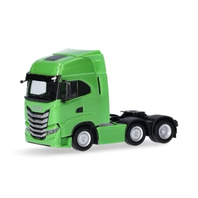 Image of Herpa truck model Iveco S Way 3 axle solo tractor unit, on a scale of 1:87, plastic miniature, made in Germany, building, collectors edition