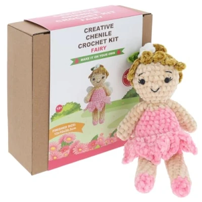 Image of Shudehill Giftware Chenille Creative Crochet Kits Bear, Bunny, Horse, Duck, Dog, Fairy &amp; More Perfect for Learning or Experienced Crocheters (Fairy)