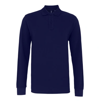 Image of Asquith &amp; Fox Mens Classic Fit Long Sleeved Polo Shirt (Navy) Size Medium