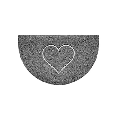 Image of Nicoman Embossed Halfmoon Half Circle Door Mat Dirt Trapper Jet Washable Doormat 70x44cm (Grey, HEART Shape) Use Outdoor ONLY
