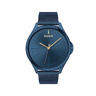 Image of HUGO Analogue Quartz Watch for Men with Blue Stainless Steel mesh Bracelet 1530136