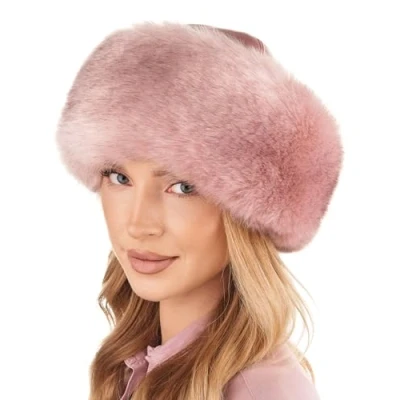 Image of Futrzane Siberian Trim Hat Womens Leather Faux Fur Hats Elegant Russian (M, Pink Siberian)