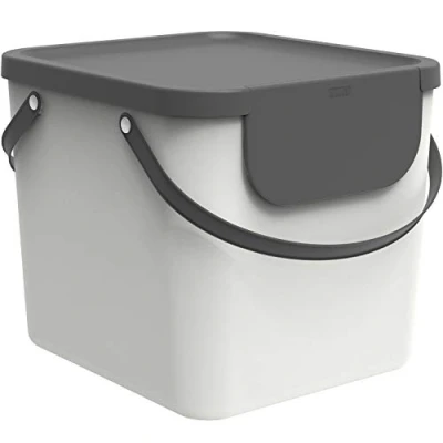 Image of Rotho Albula Waste Separation System 40 L for the Kitchen, Plastic (PP) BPA White/Anthracite, (40.0 x 35.8 34.0 cm)
