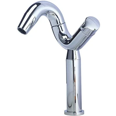 Image of FWZJ Counter Top Basin Mixer Modern Brass Tap Curved Bathroom Sink FaucetLever Single Monobloc Taps Cloakroom Washroom Faucet,Chrome