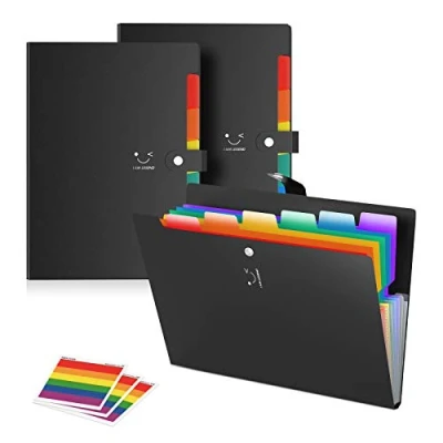 Image of ABC life 3 Pack Expanding File Folders,7 Pockets Accordion Document Organiser Wallet Folder, A4 Plastic Folder Expandable Jackets with Snap Closure,72Pcs Colored Label for School Office Home