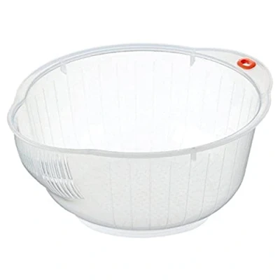 Image of Inomata Japanese Rice Washing Bowl with Strainer, 2 Quart, Plastic, Clear, Quart