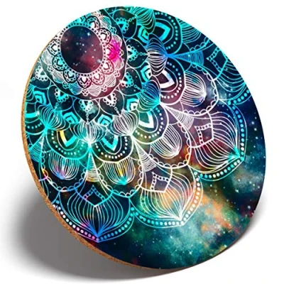 Image of 1 x Blue Teal Abstract Mandala Round Coaster Kitchen Student Kids #2711