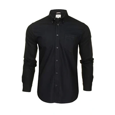 Image of Ben Sherman Men&#039;s Button Down Collar Oxford Shirt, Long Sleeved, Regular Fit (Black (Embroidered Pocket Logo)) M