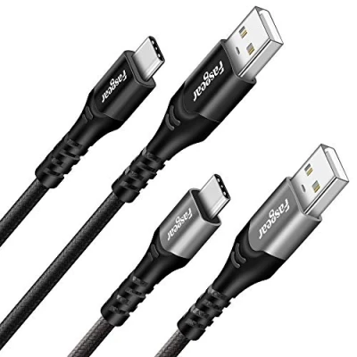 Image of Fasgear USB C Cable, 2 Pack 3ft Type Charging Cable Nylon Braided Sync Compatible with Galaxy S10 S9 Moto G7 Oneplus 7pro Nokia 7.1 Sony Xperia L1 Huawei P20 Lite (Black,Grey)