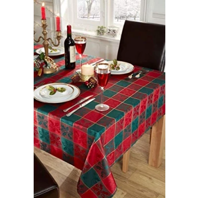 Image of Emma Barclay Christmas Check Table Cloth, Rectangular Machine Washable Xmas Dining Tablecloth in Red, Gold and Green Tartan Design (Glory) 70x108 Inch (178x274cm)