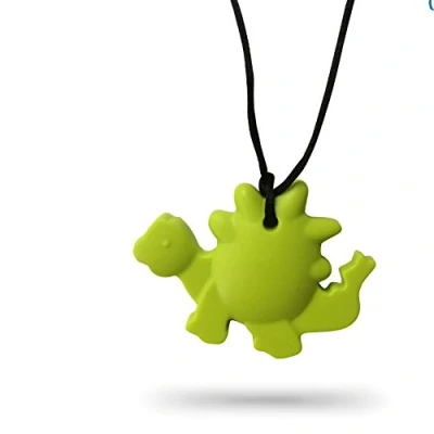 Image of ChewAid Chew Pendant Training and Development Fidget Necklace for,Sensory,Oral Motor, Anxiety, Autism (Dinosaur NeonGreen)