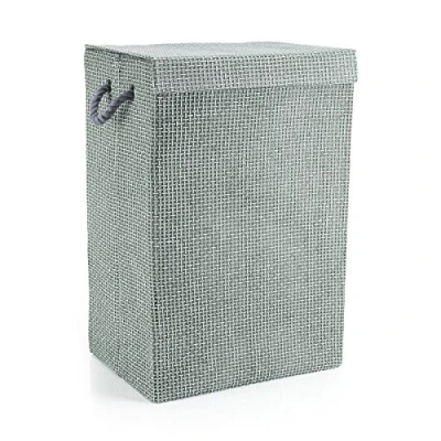 Image of Minky Fabric Laundry Basket, Clothes Hamper Foldable Basket with Lid, Velcro &amp; Canvas Waterproof Lining, 40 x 30 60 cm