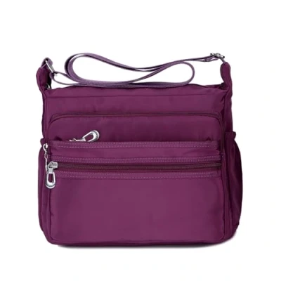 Image of NOTAG Crossbody Bag for Women, Multi Pocket Casual Messenger Waterproof Nylon Shoulder Bag, 2 Size (S, purple)