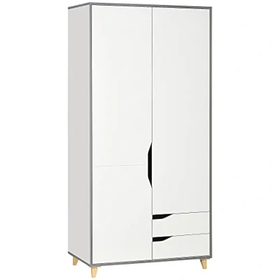 Image of HOMCOM 2 Door Wardrobe with Drawers, Storage Cupboard Clothes Hanging Rail, Shelves and Anti tipping Design, Modern Bedroom Furniture, White