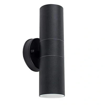 Image of Pair of Modern Black Stainless Steel Outdoor Up/Down Wall Lights IP44 Rated Complete with 5w GU10 LED Bulbs [3000K Warm White]