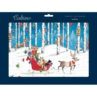 Image of Traditional Advent Calendar Dog&#039;s Sleigh Ride Christmas Gift 606762 Caltime by Woodmansterne