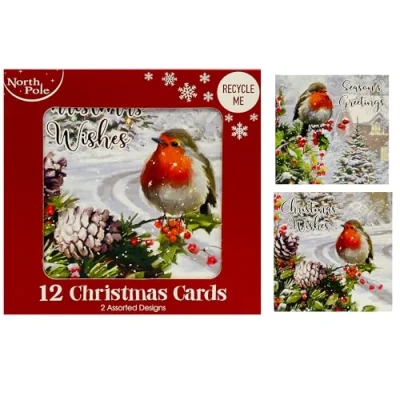 Image of 12 Christmas Cards With 2 Assorted Design for Sending Warm Wishes Friends, Family, Colleagues and Loved Ones Season Greetings Designs