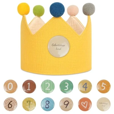Image of URAQT Birthday Crown for Kids, Reusable Party Hat with Interchangeable Number from 0 to 9, Happy Hat, Tiara Headbands Gifts Boys Girls, Yellow