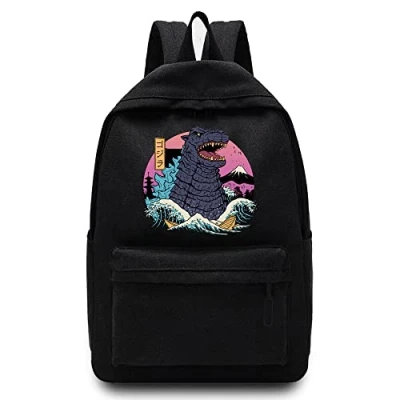 Image of FINDING CASE Basics Backpack/Daypack with Padded Shoulder Straps, Side Pockets Hiking Daypack Walking Rucksack Foldable Camping for Water Bottle and Laptop Sleeve, (Japan Godzilla)