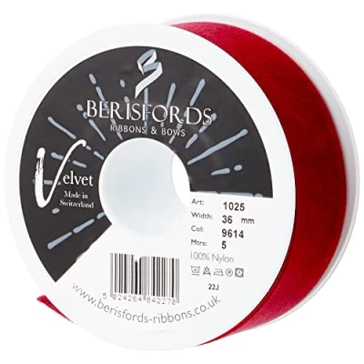 Image of Berisfords Velvet Ribbon, Dark Red, 10.2 x 4.5 cm