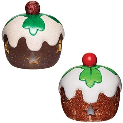 Image of Baker Ross AX394 Christmas Pudding Ceramic Tealight Holders Pack of 3, Decorate and Display for Decorations, Ideal Kids Arts Crafts Project