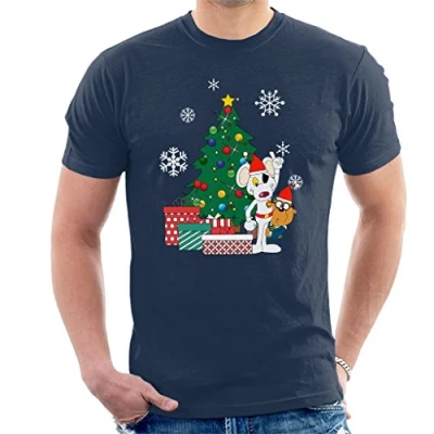 Image of Danger Mouse and Penfold Around The Christmas Tree Men&#039;s T Shirt Navy Blue