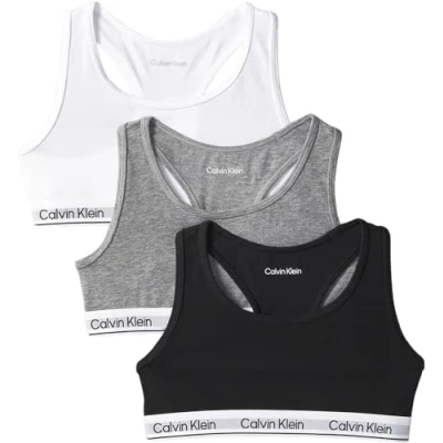 Image of Calvin Klein Underwear Bralette 3 PACK Bustier for kids, Size: 8 10y, White/black/grey heather